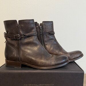 Frye Chocolate Leather Ankle Boots with Buckle